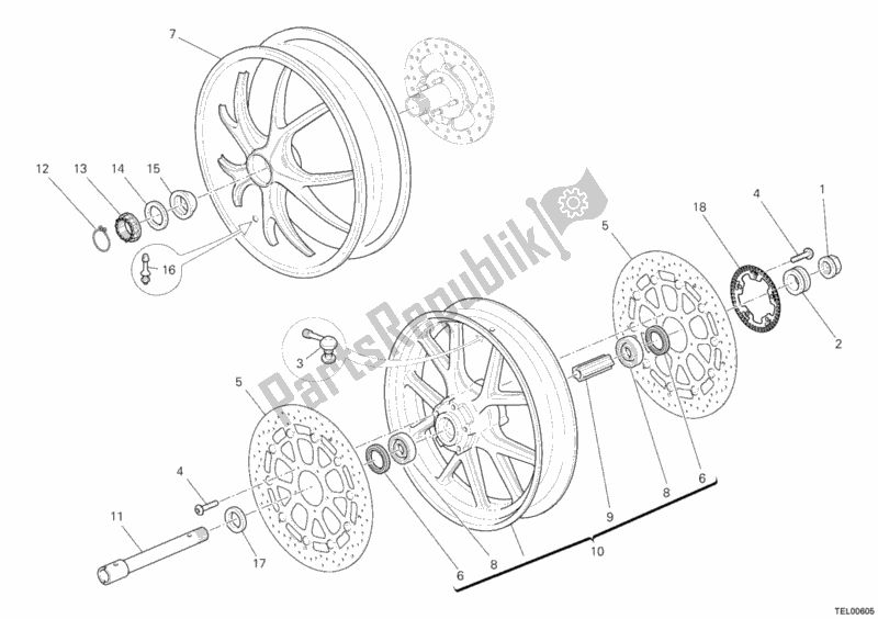 Todas as partes de Rodas do Ducati Monster 1100 ABS USA 2010